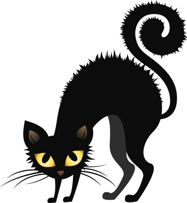 Spooky Black Cat with Glowing Yellow Eyes PNG