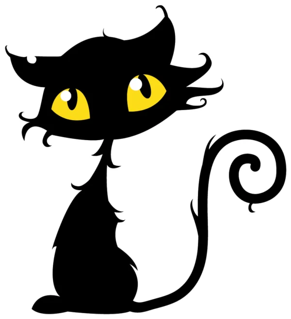 Stylized Black Cat with Yellow Eyes PNG