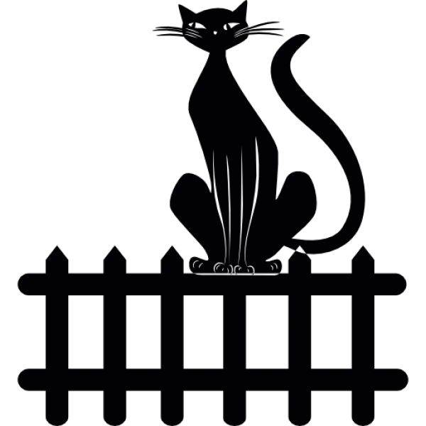 Black Cat Silhouette on Fence PNG Transparent