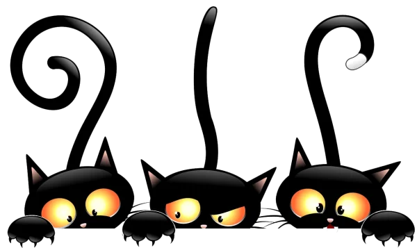 Three Cartoon Black Cats Peeking PNG