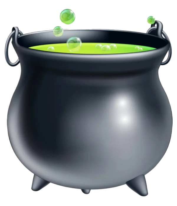 Black Cauldron with Green Bubbling Potion PNG