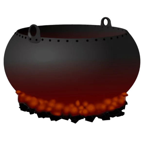 Cast Iron Cauldron with Glowing Coals PNG