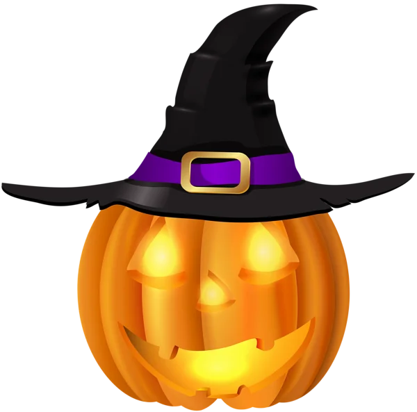 Glowing Jack-o'-Lantern with Witch Hat PNG