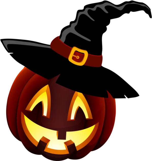 Halloween Jack-o'-Lantern with Witch Hat PNG Transparent Background