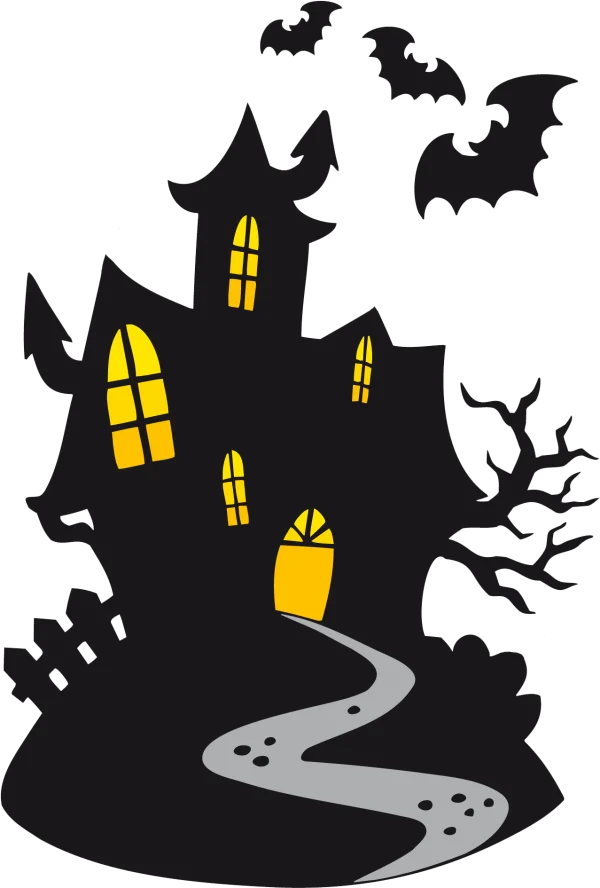 Haunted House and Bats Silhouette PNG