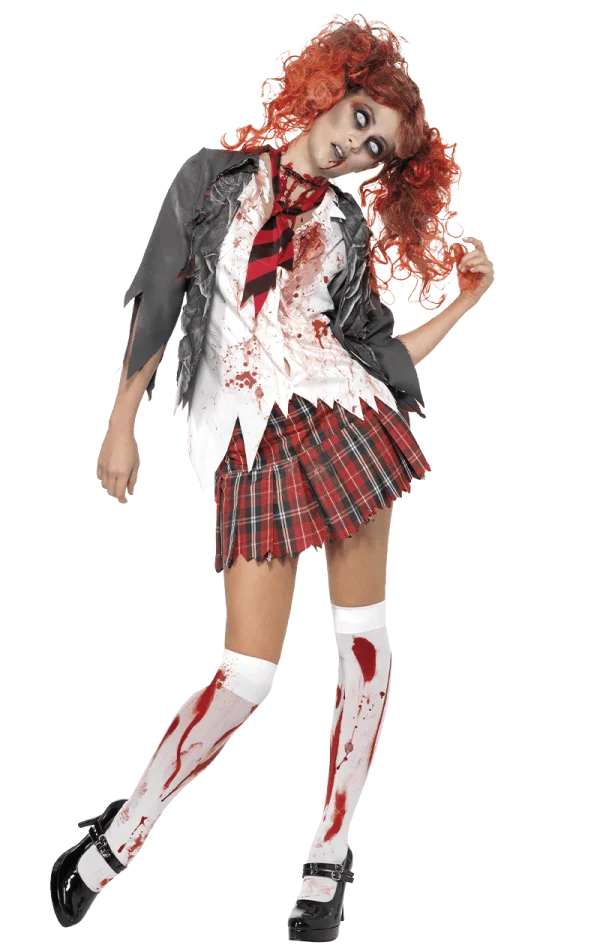 Zombie Schoolgirl Halloween Costume PNG Transparent