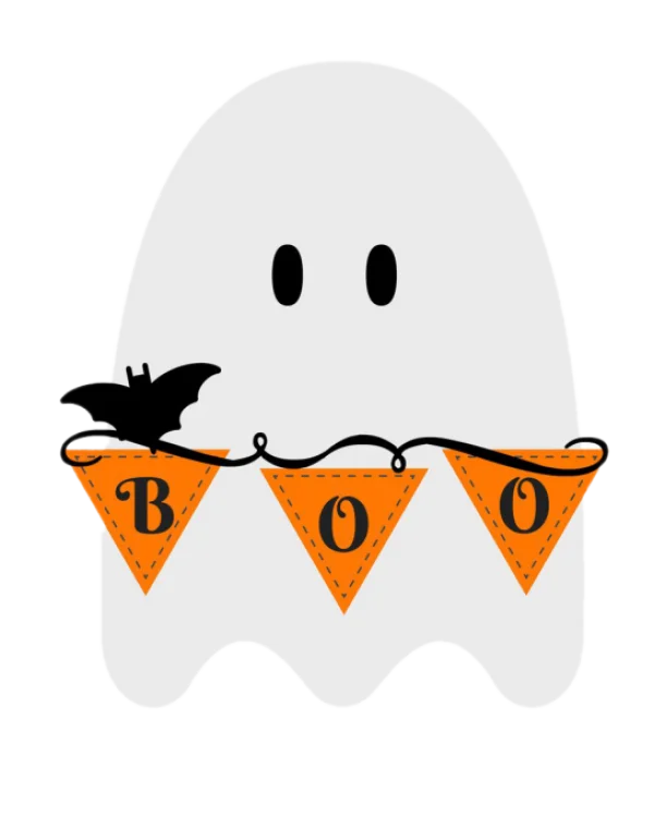 Friendly Ghost Holding Boo Banner PNG