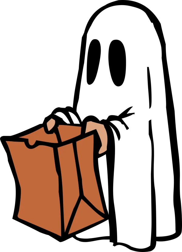 Cute Halloween Ghost with Trick-or-Treat Bag PNG