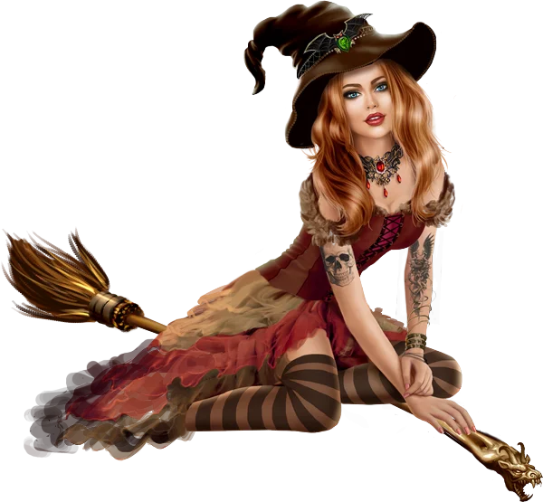 Enchanting Witch on Broomstick PNG Transparent
