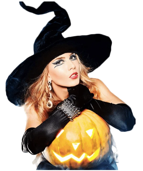 Alluring Witch with Jack-o'-Lantern PNG Transparent