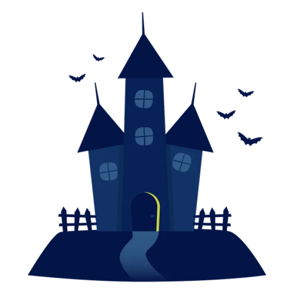 Spooky Cartoon Haunted House PNG with Bats