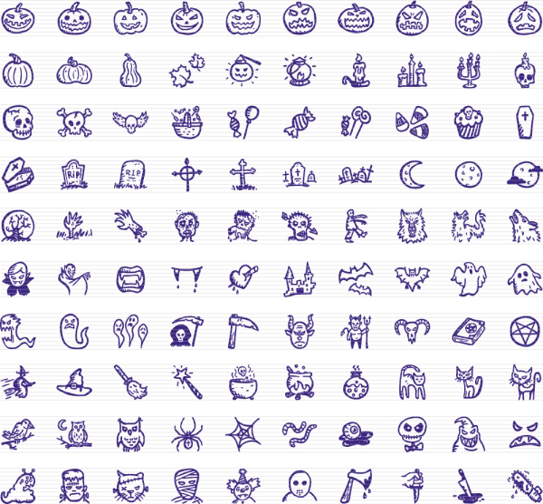 Halloween Outline Icons Set PNG