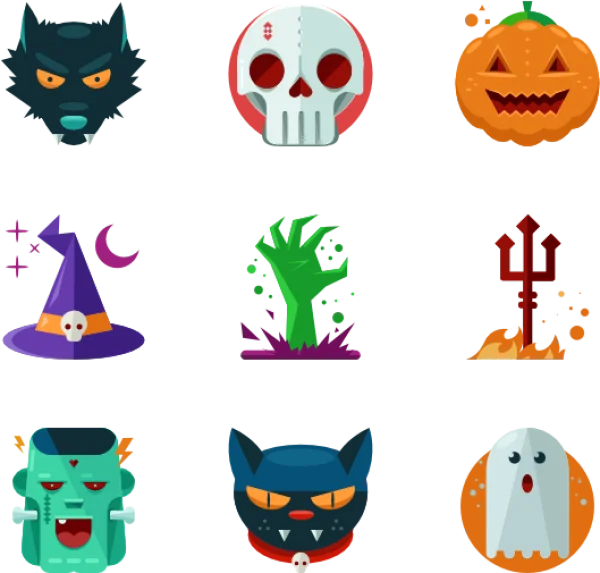 Halloween Cartoon Icons Set PNG Transparent