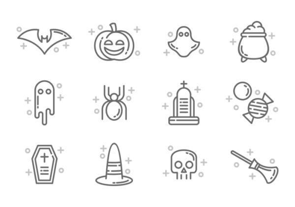 Halloween Line Art Icons Pack PNG