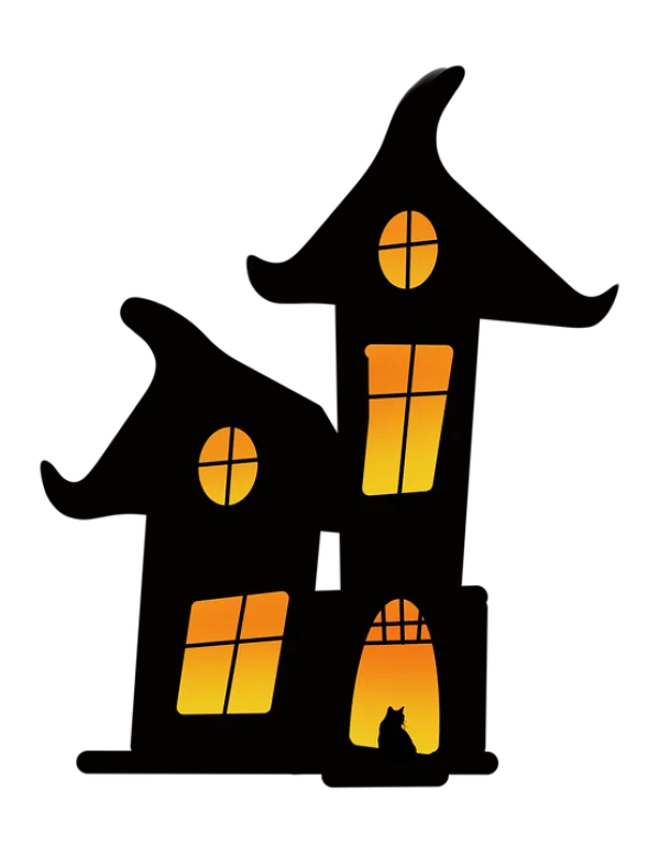 Spooky Haunted House with Cat Silhouette PNG