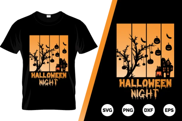 Halloween Night Spooky Design PNG with Haunted House & Tree