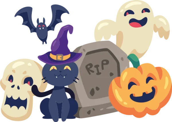 Cute Halloween Characters Collection PNG Transparent Background