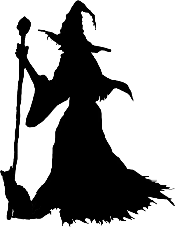 Witch Silhouette with Cat PNG Transparent Background