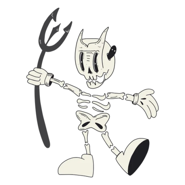 Vintage Cartoon Skeleton Devil with Trident PNG