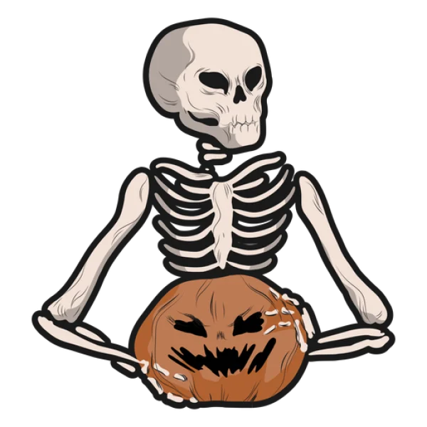 Skeleton Holding Jack-o'-Lantern PNG Transparent Background