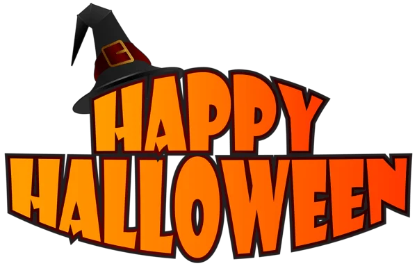 Happy Halloween Lettering with Witch Hat PNG Transparent Background