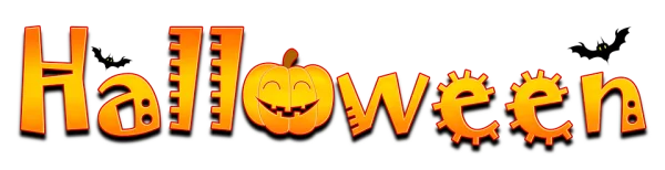 Halloween Text with Pumpkin and Bats PNG Transparent