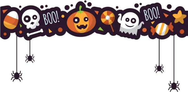 Cute Halloween Banner PNG with Spiders and Ghosts