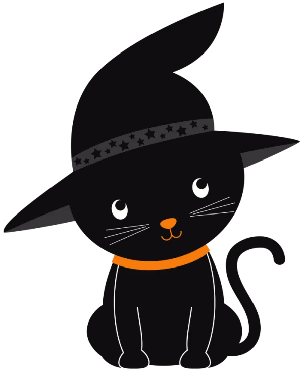 Cute Black Cat Witch Hat PNG