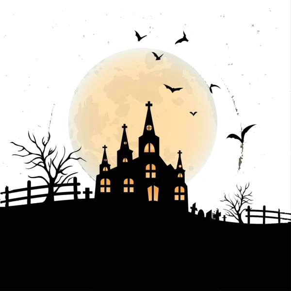 Haunted Church Silhouette with Full Moon PNG