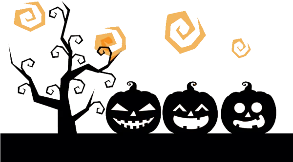 Spooky Halloween Scene with Jack-o'-Lanterns PNG