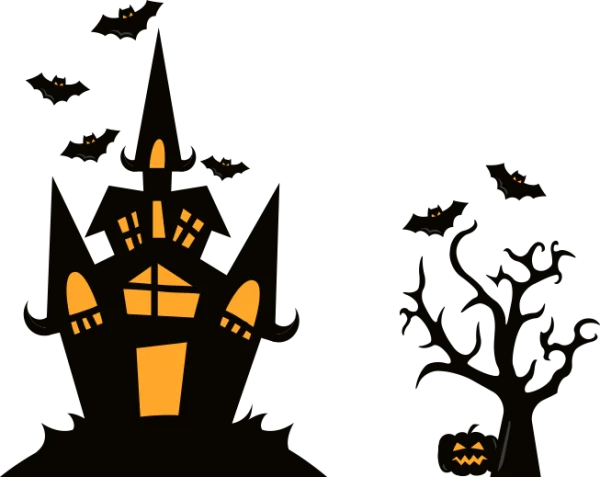 Haunted House Halloween Scene PNG