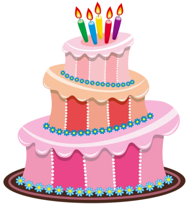 Pink Birthday Cake with Candles PNG Transparent Background