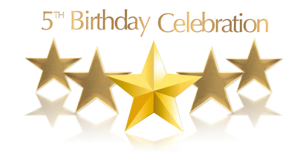 5th Birthday Celebration Golden Stars PNG Transparent