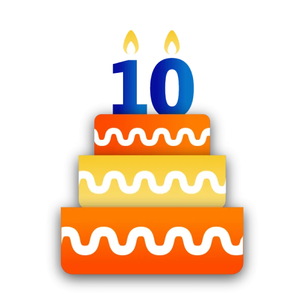 Colorful 10th Birthday Cake with Candles PNG Transparent