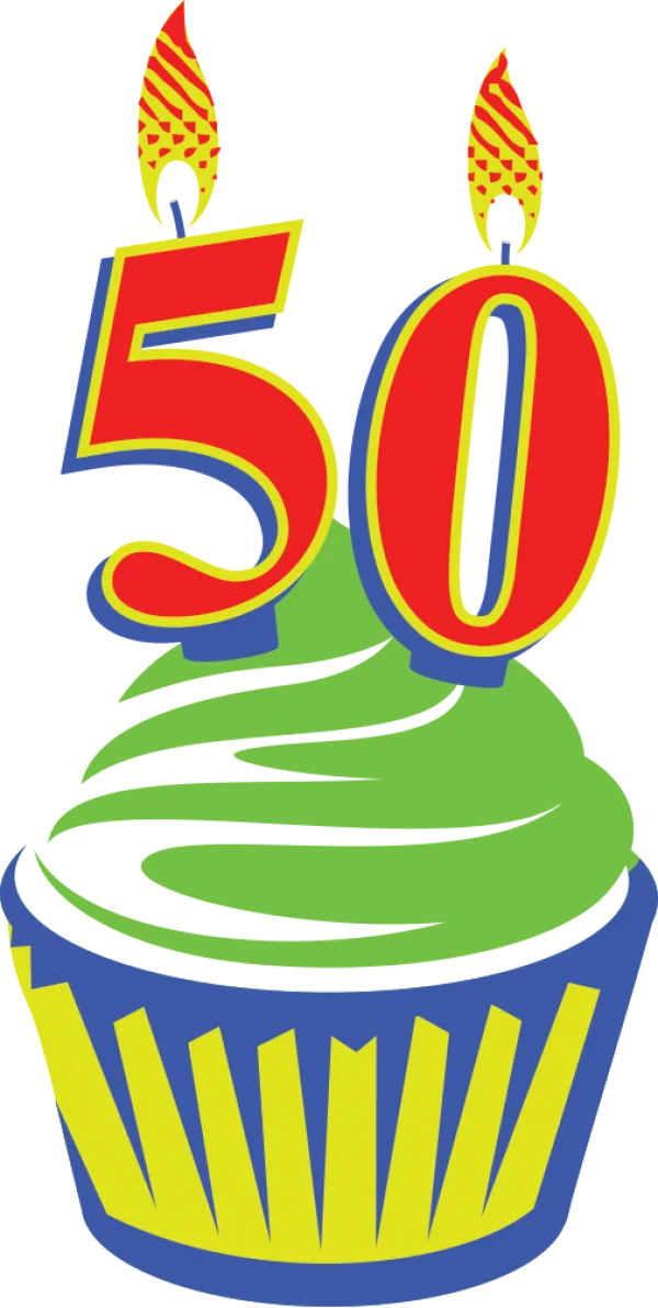 50th Birthday Cupcake with Candles PNG