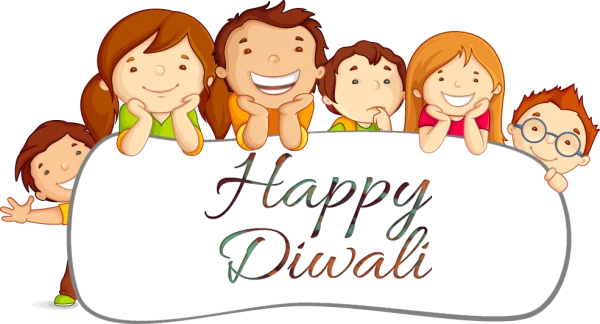 Happy Diwali Kids with Banner PNG Transparent