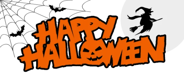 Happy Halloween Text with Witch and Moon PNG