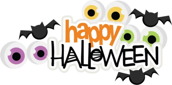Happy Halloween Text with Bats and Eyeballs PNG