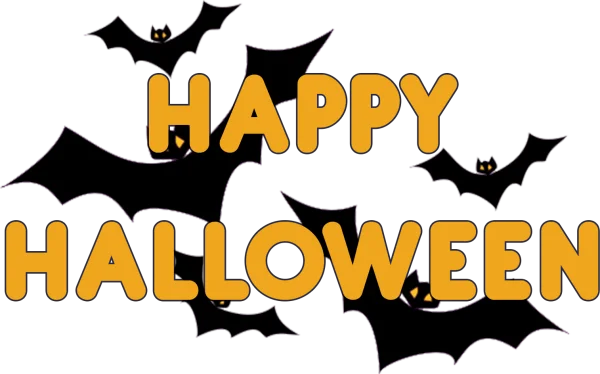 Happy Halloween Text with Flying Bats PNG Transparent