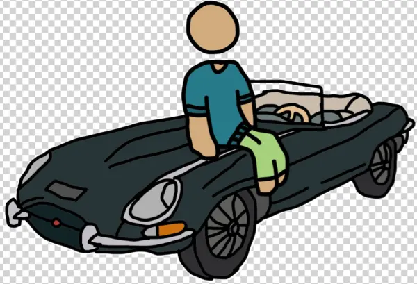 Stick Figure on Classic Convertible Car PNG