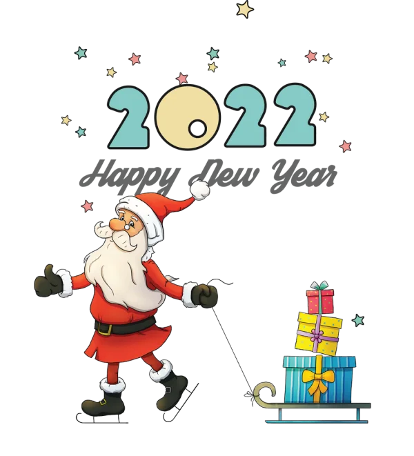 Santa Claus Ice Skating 2022 Happy New Year PNG