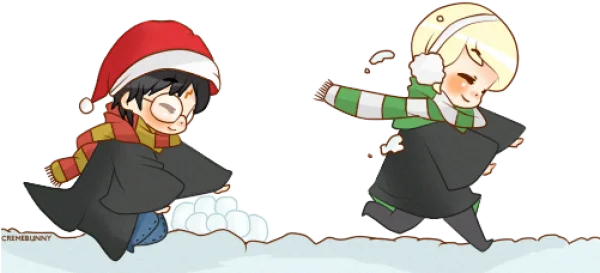 Chibi Harry Potter Draco Malfoy Snowball Fight PNG