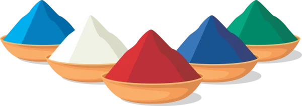 Colorful Holi Powders in Bowls PNG Transparent Background