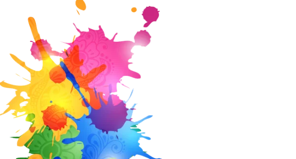 Colorful Paint Splatter with Mandala Patterns PNG