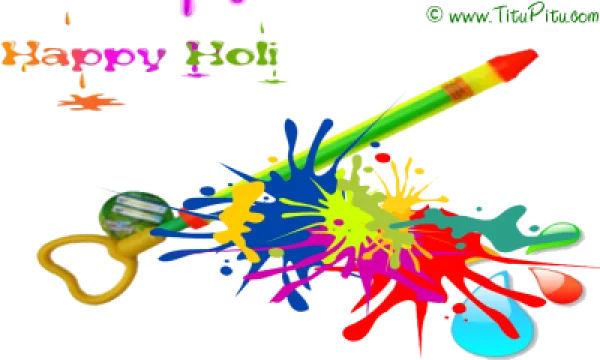 Happy Holi Celebration with Pichkari and Colors PNG