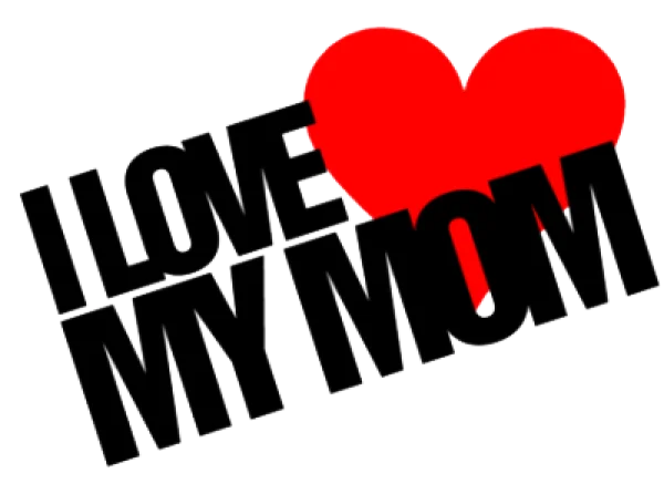 I Love My Mom Text with Red Heart PNG Transparent