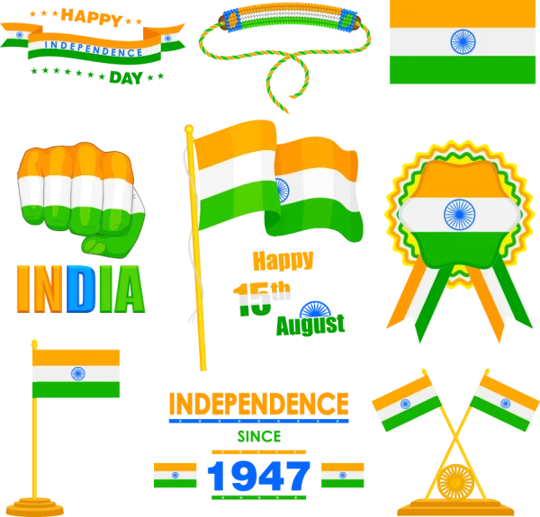 Indian Independence Day Clipart Set PNG