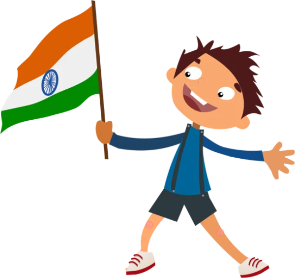 Happy Cartoon Boy with Indian Flag