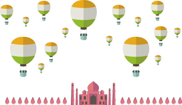 India Hot Air Balloon and Taj Mahal Illustration PNG