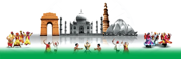 Indian Heritage Landmarks and Folk Dancers PNG